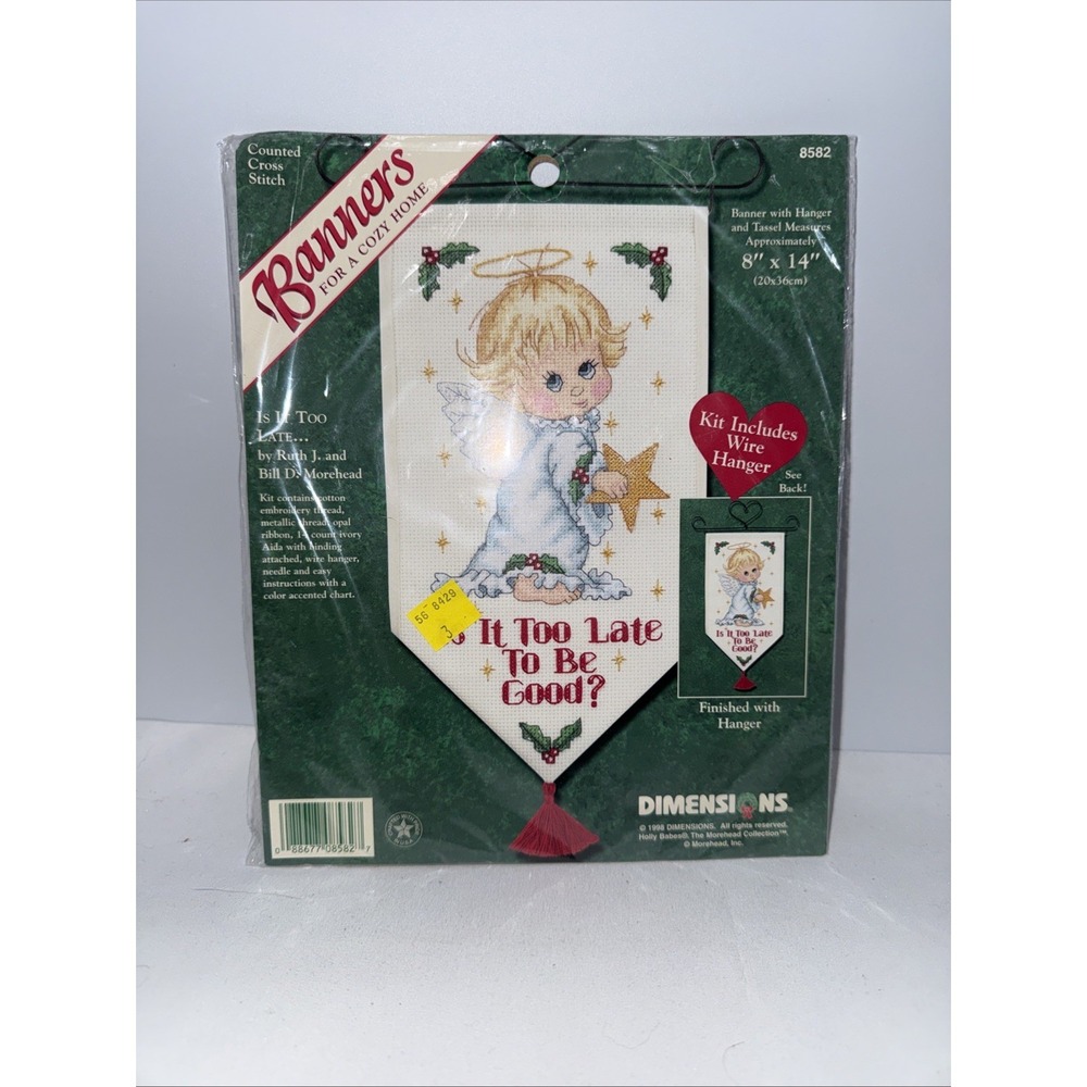 Dimensions Banners kit 8582‎ cross stitch Is It Too Late 1998 Angel 8x14 New
